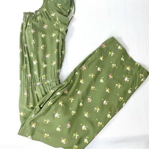 Cat & Jack Girls One Piece Green Floral Fall BOHO cut out back Jumpsuit Large